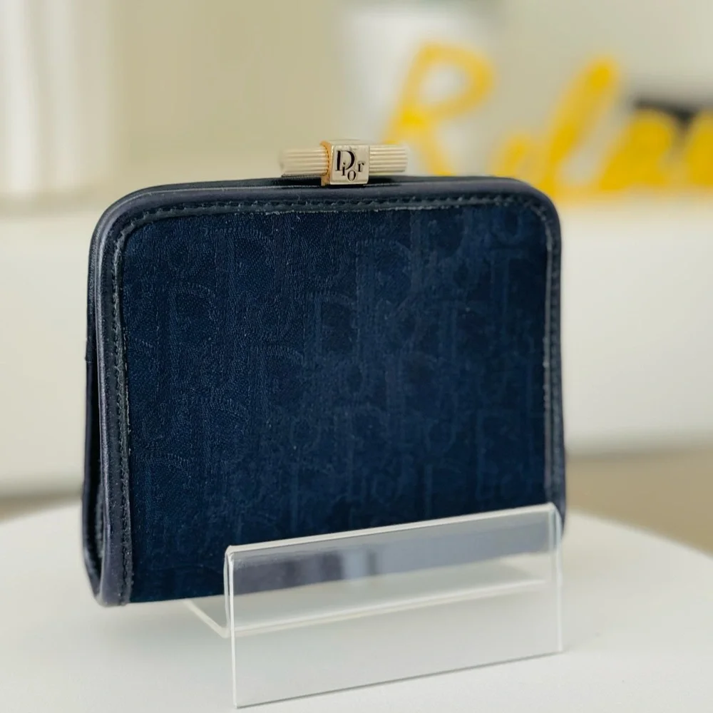 Vintage Dior Dark Blue Oblique Canvas Coin Pouch